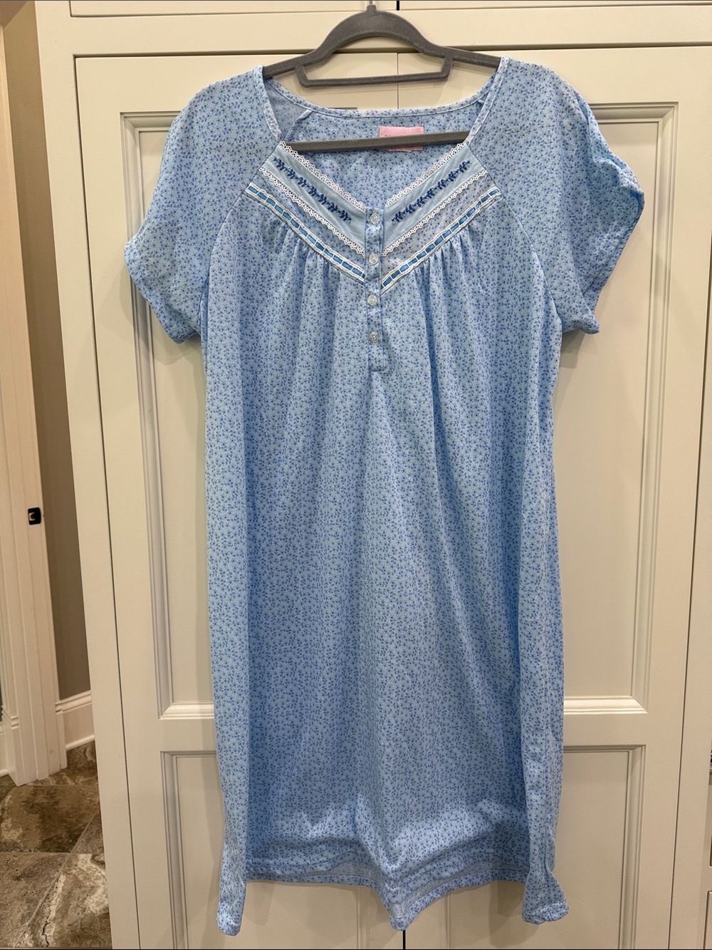 Pink Label Blue Floral Nightgown Lace Trim Cottagecore Gown Approx Size is L/XL